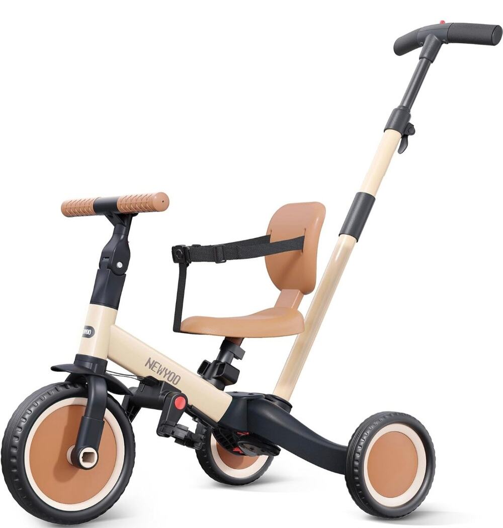NEWYOO TR007 5-in-1 Toddler Tricycle Balance Bike Parent Push Khaki. NEW/OB